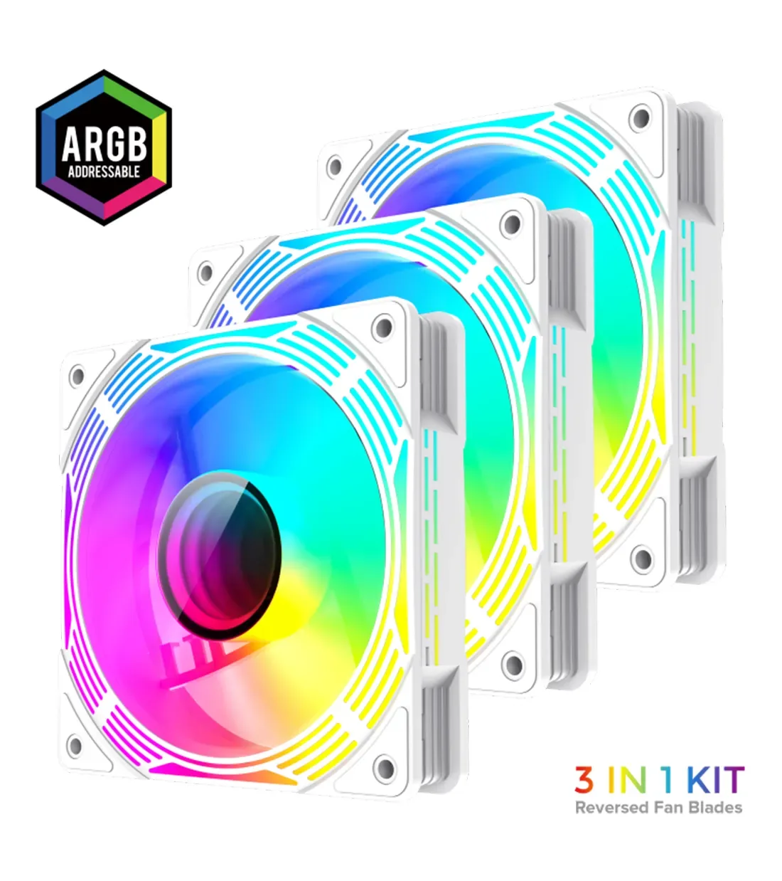 فن کیس GAMEMAX KF300R WHITE ARGB بسته 3 عددی